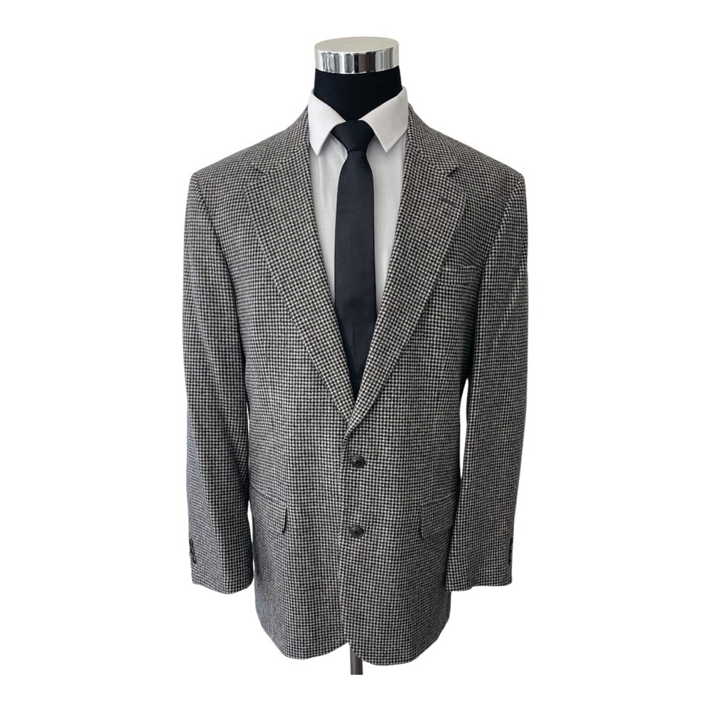 AKA Eddie Bauer houndstooth Black white camel hair jacket sport coat 44T 44L